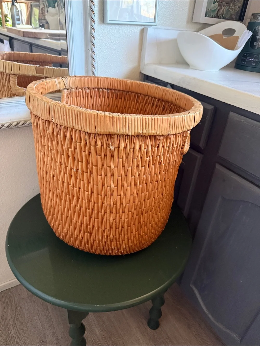 Vintage Natural Woven Basket 16” planter rattan wicker storage or for plant
